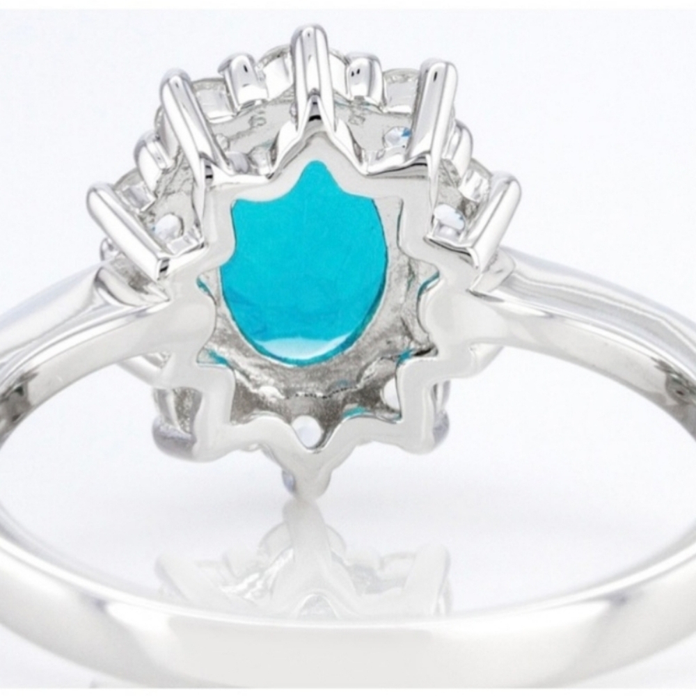 Genuine Paraiba Blue Opal Sterling Silver Ring Sz 7.5! - Picture 4 of 5